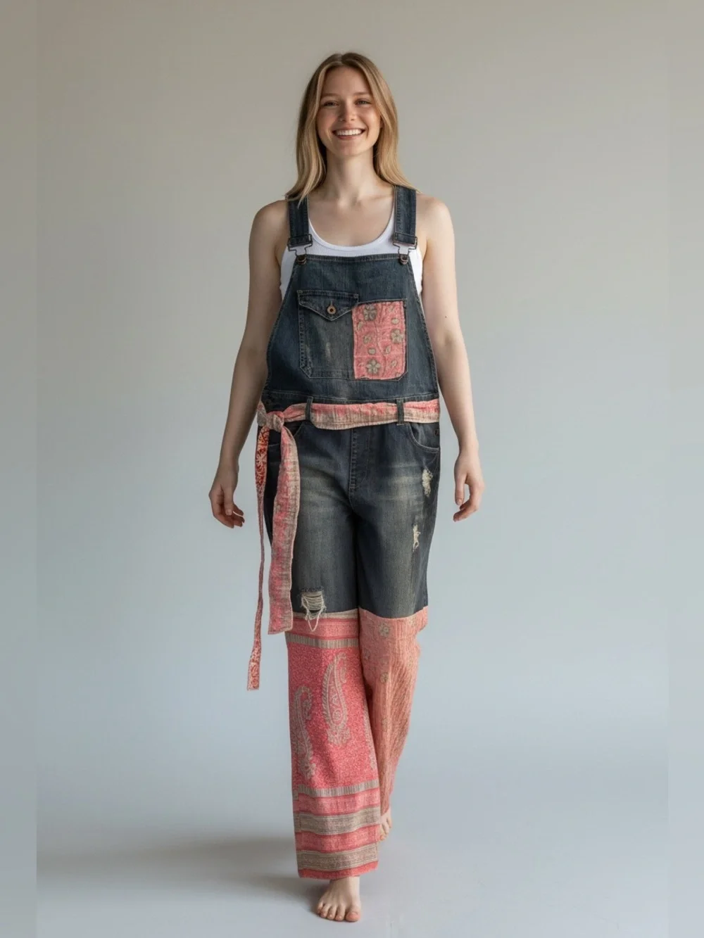 OVERALLS UPCYCLED 18.5” waist American Rag Handmade with Kantha BOHO 🌸 FESTIVAL